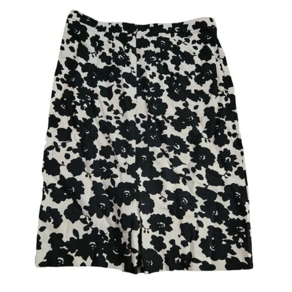 LOFT Size 4 Black and White Stretch Flower Straight Pencil Business Casual Skirt - Picture 5 of 6